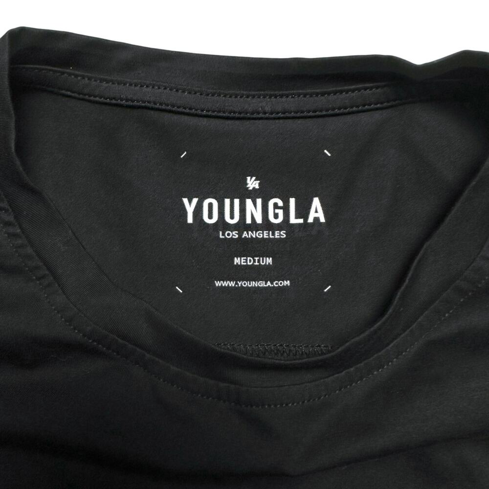 YoungLA | Men | Black Stretch Cotton Minimal Drop Cut Logo Tee | Medium - Picture 7 of 9